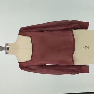 Petite Studio Sheer Organza Top Maroon XS cottagecore Business casual preppy